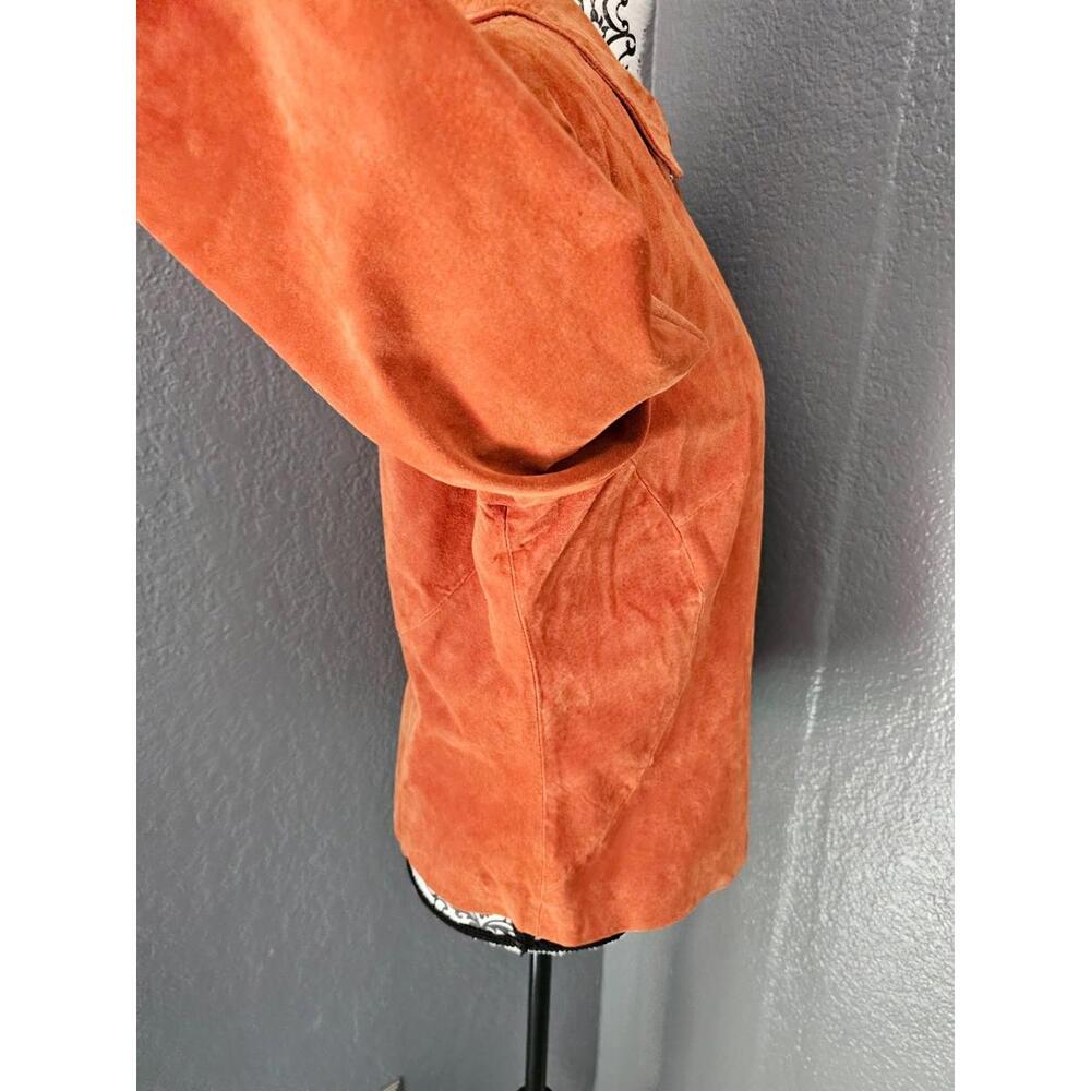 Women s Vintage Suede Clio Full Zip Up Jacket Orange Size 10 Padded Shoulders - Picture 12 of 16